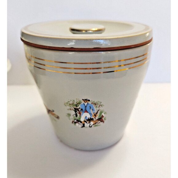Stoneware Humidor Made in England Hunting scene - 4 3/4" Tall 1960's - Picture 2 of 9